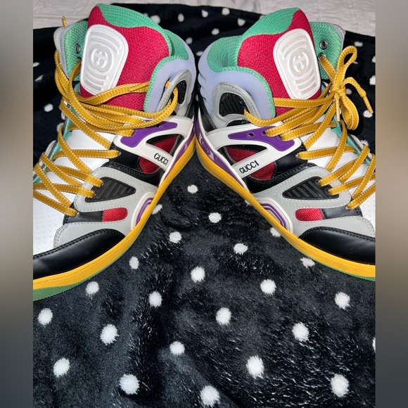 Gucci Men's Gucci Basket High-Top Sneakers Demetra with Mixed Fabrics and Rubber - Picture 10 of 11